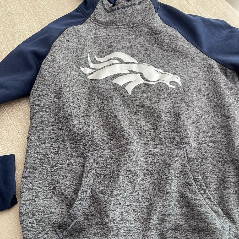 Gray and Navy Pullover Hoodie with Graphic